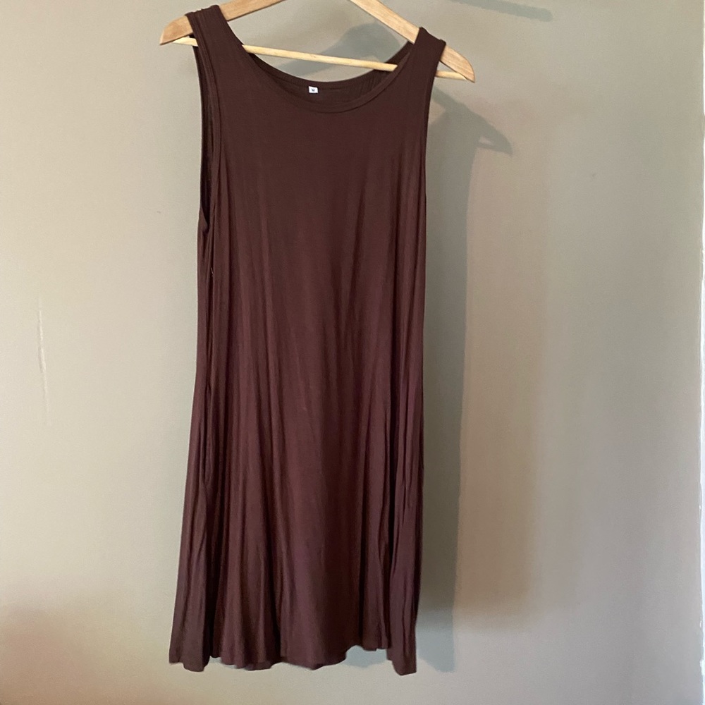Brown knit A-line dress with pockets